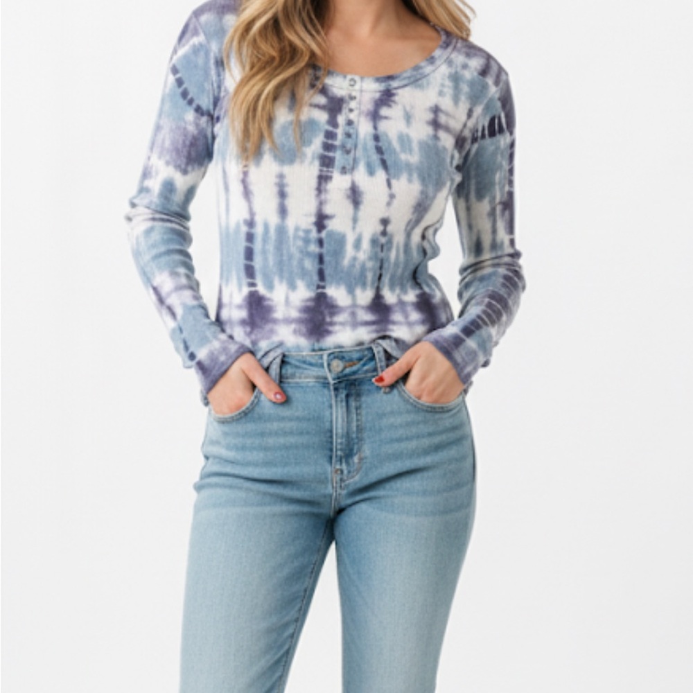 Lucky Brand Blue and Purple Tie-Dye Long Sleeve Top